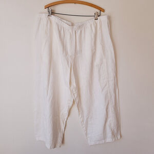 Kleen NWT Womens White Linen Pants Wide Leg Elastic Waist Plus Sz 2X Pockets